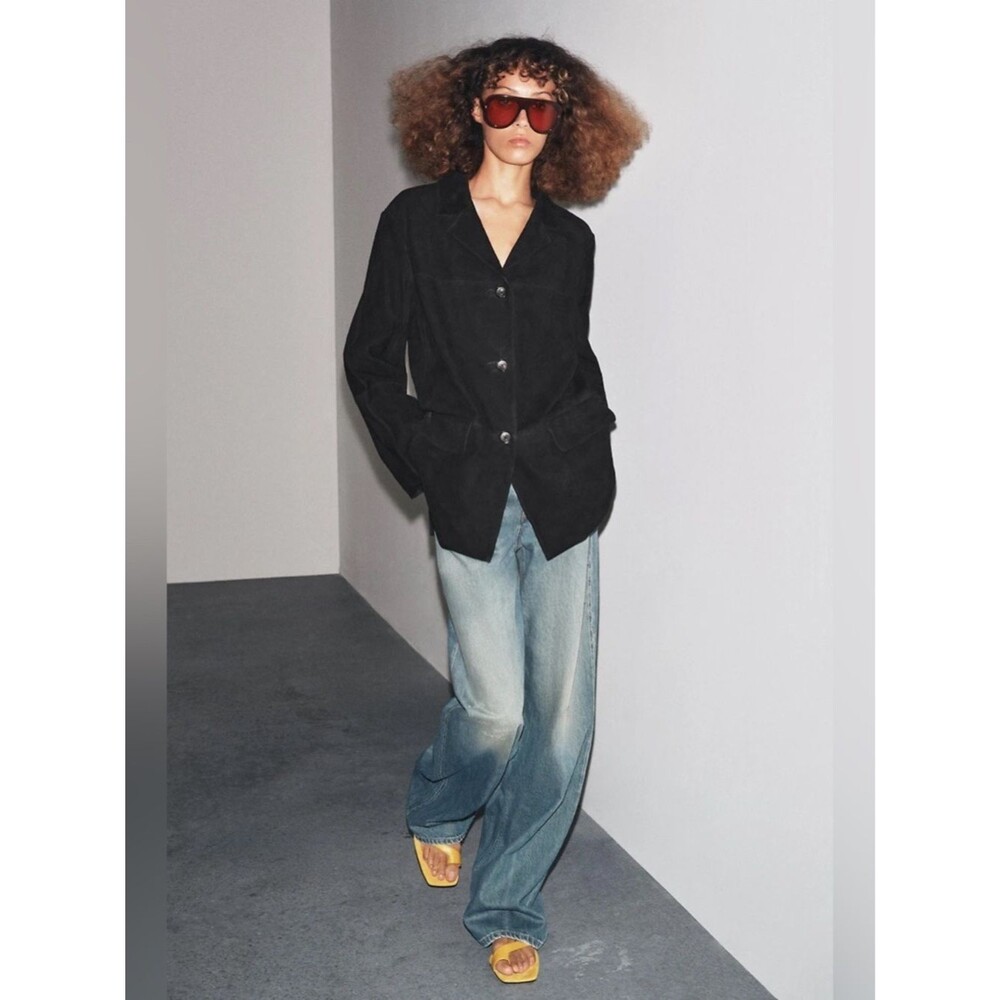 Zara Large Oversized 100% Suede Jacket Blazer ZW Collection Limited Edition